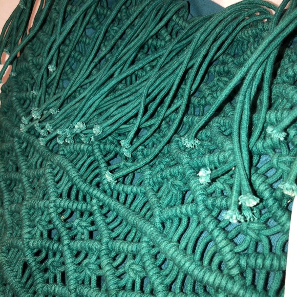 Roberta Roller Rabbit fabulous teal all crochet woven Fringe trim pillow… - Picture 3 of 5